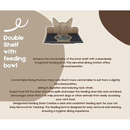 Wall Mounted Double Shelf With Feeding Bowl for cats