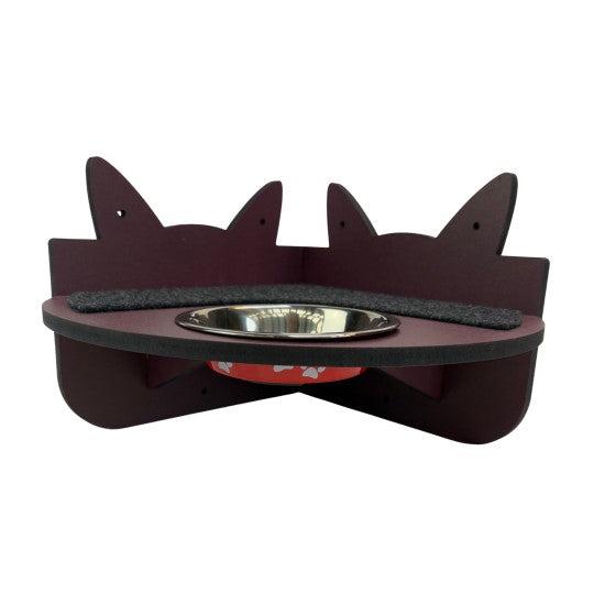 Hand and Natural Indoor Cat Corner Shelf with feeding bowl