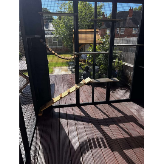Designer 3 Sided Catio - 6ft x 9ft x 6ft Tall with Tongue & Groove Boarded corners painted BLACK Designer 3 Sided Catio - 6ft x 9ft x 6ft Tall with Tongue & Groove Boarded corners painted BLACK
