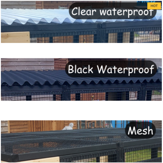 Designer 3 Sided Catio - 6ft x 9ft x 6ft Tall with Tongue & Groove Boarded corners painted BLACK Designer 3 Sided Catio - 6ft x 9ft x 6ft Tall with Tongue & Groove Boarded corners painted BLACK