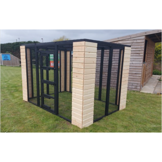 Freestanding Catio enclosure 6ft x 9ft x 6ft tall With Black 16g wire mesh & Tongue and groove boarded corners Freestanding Catio enclosure 6ft x 9ft x 6ft tall With Black 16g wire mesh & Tongue and groove boarded corners