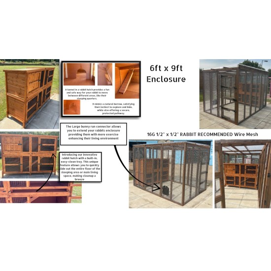 6ft x 9ft Bunnio with 2 Tier 6ft Rabbit Hutch Included 16G 1/2" x 1/2" wire mesh 6ft x 9ft Bunnio with 2 Tier 6ft Rabbit Hutch Included 16G 1/2" x 1/2" wire mesh