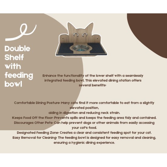 Wall Mounted Double Shelf With Feeding Bowl Wall Mounted Double Shelf With Feeding Bowl