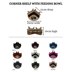 Hand Painted and Natural Indoor Cat Corner Shelf with feeding bowl