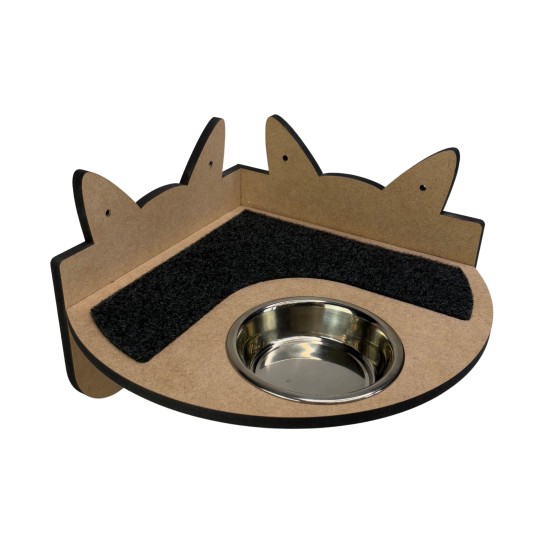 Hand Painted and Natural Indoor Cat Corner Shelf with feeding bowl Hand Painted and Natural Indoor Cat Corner Shelf with feeding bowl