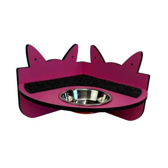 Hand Painted and Natural Indoor Cat Corner Shelf with feeding bowl Hand Painted and Natural Indoor Cat Corner Shelf with feeding bowl