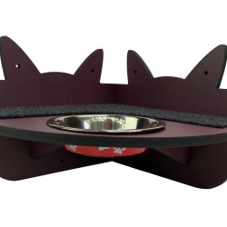 Hand Painted and Natural Indoor Cat Corner Shelf with feeding bowl