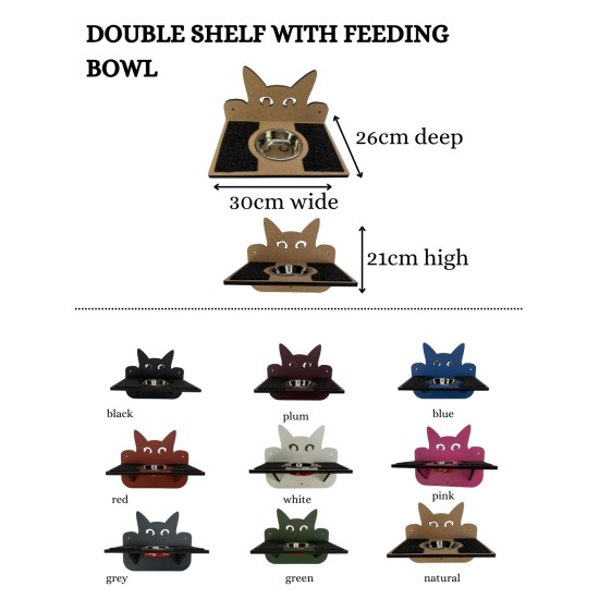 Hand Painted and Natural Indoor Cat Double Shelf with feeding bowl Hand Painted and Natural Indoor Cat Double Shelf with feeding bowl