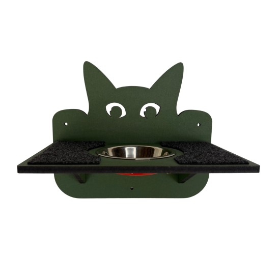 Hand Painted and Natural Indoor Cat Double Shelf with feeding bowl Hand Painted and Natural Indoor Cat Double Shelf with feeding bowl