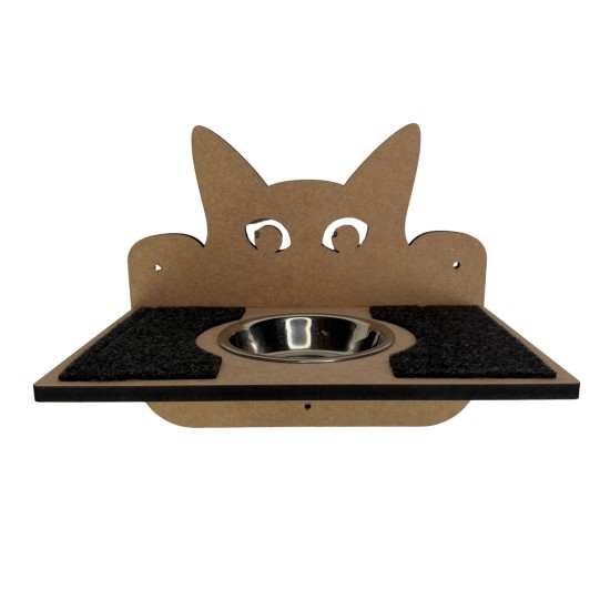 Hand Painted and Natural Indoor Cat Double Shelf with feeding bowl Hand Painted and Natural Indoor Cat Double Shelf with feeding bowl