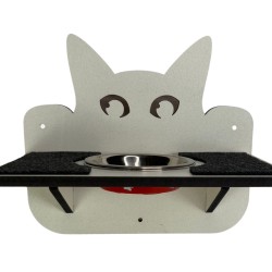 Hand Painted and Natural Indoor Cat Double Shelf with feeding bowl