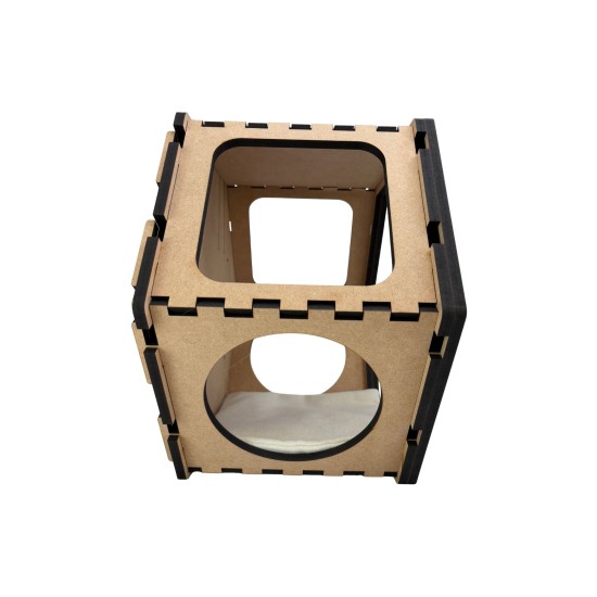 Hand Painted and Natural Indoor Cat Hex Box With Open Front Hand Painted and Natural Indoor Cat Hex Box With Open Front