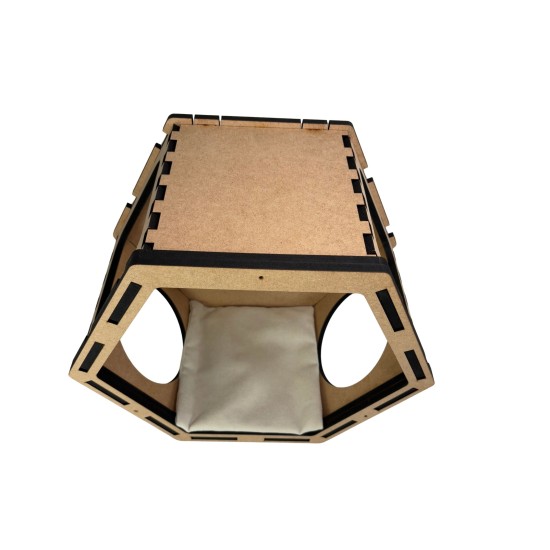 Hand Painted and Natural Indoor Cat Hex Box With Open Front Hand Painted and Natural Indoor Cat Hex Box With Open Front