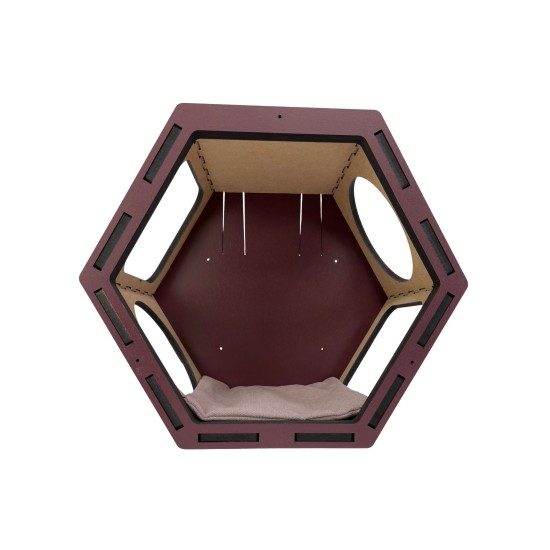 Hand Painted and Natural Indoor Cat Hex Box With Open Front Hand Painted and Natural Indoor Cat Hex Box With Open Front