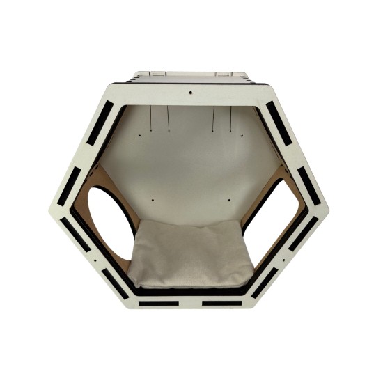 Hand Painted and Natural Indoor Cat Hex Box With Open Front Hand Painted and Natural Indoor Cat Hex Box With Open Front