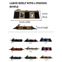 Hand Painted and Natural Indoor Cat Large Shelf with 2 feeding bowls