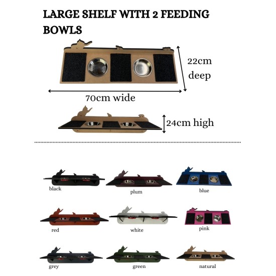 Hand Painted and Natural Indoor Cat Large Shelf with 2 feeding bowls Hand Painted and Natural Indoor Cat Large Shelf with 2 feeding bowls