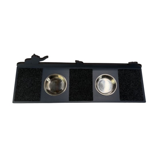 Hand Painted and Natural Indoor Cat Large Shelf with 2 feeding bowls