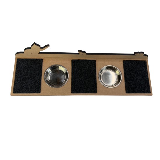 Hand Painted and Natural Indoor Cat Large Shelf with 2 feeding bowls Hand Painted and Natural Indoor Cat Large Shelf with 2 feeding bowls