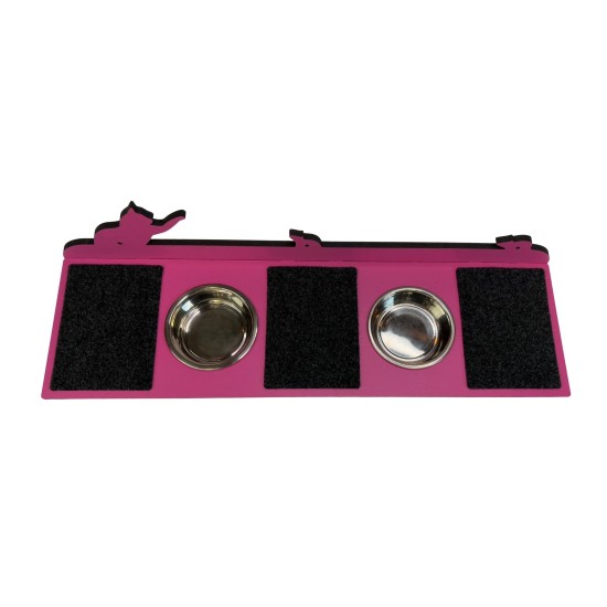 Hand Painted and Natural Indoor Cat Large Shelf with 2 feeding bowls Hand Painted and Natural Indoor Cat Large Shelf with 2 feeding bowls