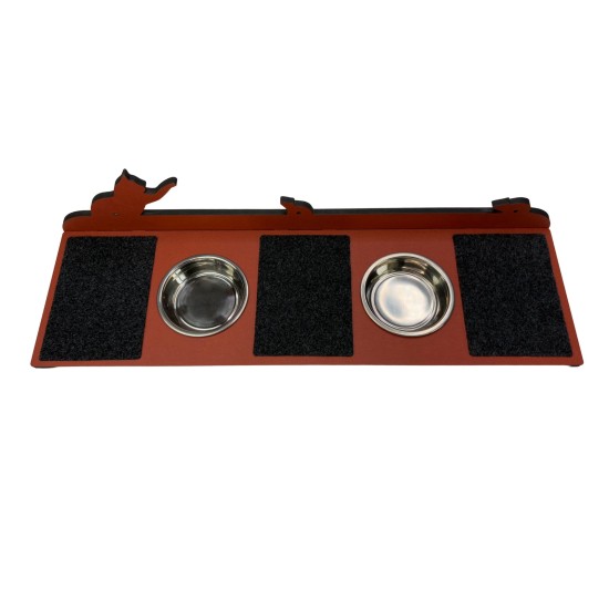 Hand Painted and Natural Indoor Cat Large Shelf with 2 feeding bowls Hand Painted and Natural Indoor Cat Large Shelf with 2 feeding bowls