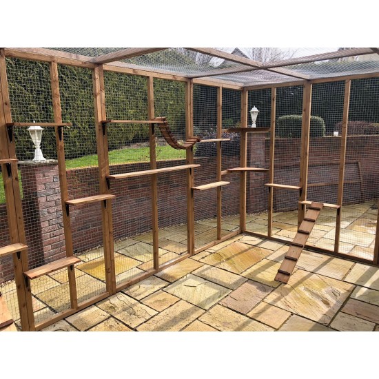 The Whisker Lodge – 12ft8" x 8ft Lean-To Catio with Shelves and Roof Options 🐈‍⬛ 🛖🐾