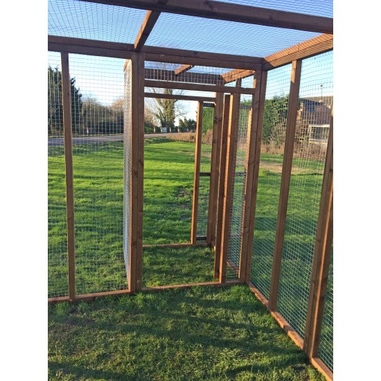 Cat Run With Raised Sleeping Box 6FT x 9FT External safety door